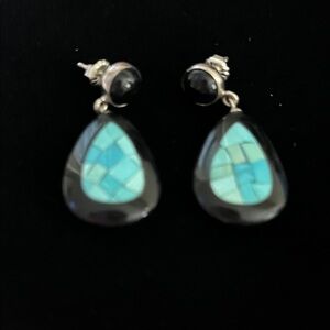 Mine Finds by Jay King Black Teardrop Earrings with Turquoise Inlay